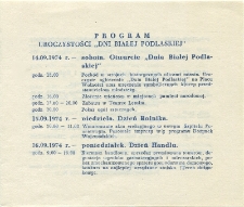 Program uroczystości "Dni Białej Podlaskiej" 14.09-22.09.1974 r.