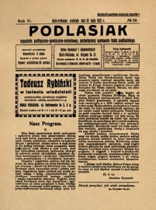 Podlasiak : tygodnik polityczno-społeczno-narodowy, poświęcony sprawom ludu podlaskiego R. 4 (1925) nr 19