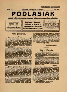 Podlasiak : tygodnik polityczno-społeczno-narodowy, poświęcony sprawom ludu podlaskiego R. 4 (1925) nr 20