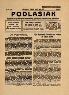 Podlasiak : tygodnik polityczno-społeczno-narodowy, poświęcony sprawom ludu podlaskiego R. 4 (1925) nr 21