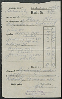 [Druk urzędowy]. Kwit na otrzymane od p. Nikona i Heleny Matejczuków z Kostomłot opłaty [...]