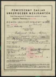 Dowód ubezpieczeniowy. Powszechny Zakład Ubezpieczeń Wzajemnych. Dział Przymusowych Ubezpieczeń budowli od ognia. Gmina Kostomłoty. Matejczuk Nikon