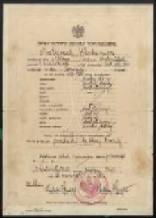 Świadectwo Szkoły Powszechnej. Matejczuk Włodzimierz