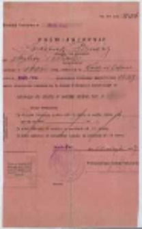 Poświadczenie Komisji Poborowej w Białej Podlaskiej o stawieniu się Ignacego Prokopiuka z Kostomłot