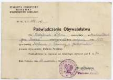 Poświadczenie obywatelstwa ob. Nikończuka Mikołaja zam. w Kostomłotach