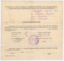 Zawiadomienie. [Inc.:] Gromadzki Komitet Zbiórkowy Społecznego Funduszu Budowy Szkół 1000-lecia zawiadamia Obywatela, że kwota wynosi [...]