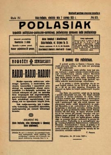 Podlasiak : tygodnik polityczno-społeczno-narodowy, poświęcony sprawom ludu podlaskiego R. 4 (1925) nr 23