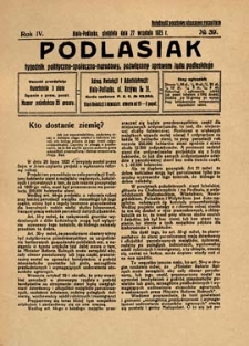 Podlasiak : tygodnik polityczno-społeczno-narodowy, poświęcony sprawom ludu podlaskiego R. 4 (1925) nr 39