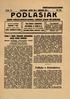 Podlasiak : tygodnik polityczno-społeczno-narodowy, poświęcony sprawom ludu podlaskiego R. 4 (1925) nr 40