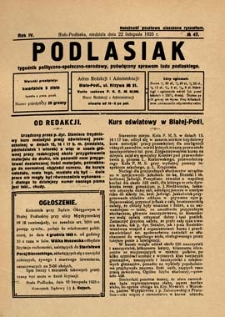 Podlasiak : tygodnik polityczno-społeczno-narodowy, poświęcony sprawom ludu podlaskiego R. 4 (1925) nr 47
