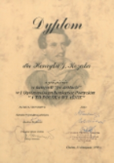 Dyplom dla Henryka J. Kozaka : wyróżnienie w kategorii "po debiucie" w I Ogólnopolskim Konkursie Poetyckim "A to Polska właśnie"