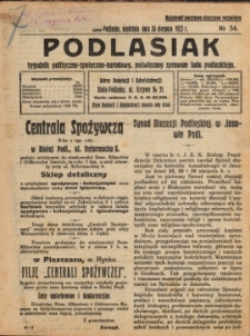 Podlasiak : tygodnik polityczno-społeczno-narodowy, poświęcony sprawom ludu podlaskiego R. 2 (1923) nr 34