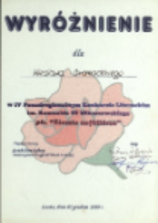 Wyróżnienie dla Wiesława Gromadzkiego w IV Ponadregionalnym Konkursie Literackim im. Romualda III Mikoszewskiego ph. "Ziemia najbliższa"