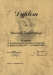 Dyplom dla Wiesława Gromadzkiego : II nagroda w X Ogólnopolskim Konkursie Poetyckim "U Progu Kresów" - Nowogródek