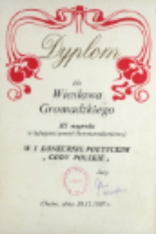 Dyplom dla Wiesława Gromadzkiego : III nagroda w kategorii poezji Bożonarodzeniowej
