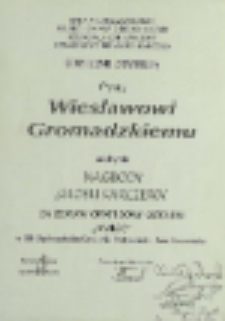 Dyplom : [Inc.:] Rada Miejska w Karczewie [...] gratulują Panu Wiesławowi Gromadzkiemu zdobycia Nagrody "Głosu Karczewa" [...]