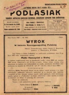 Podlasiak : tygodnik polityczno-społeczno-narodowy, poświęcony sprawom ludu podlaskiego R. 2 (1923) nr 37