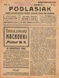 Podlasiak : tygodnik polityczno-społeczno-narodowy, poświęcony sprawom ludu podlaskiego R. 2 (1923) nr 39