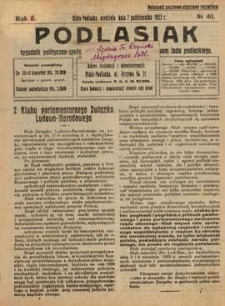 Podlasiak : tygodnik polityczno-społeczno-narodowy, poświęcony sprawom ludu podlaskiego R. 2 (1923) nr 40