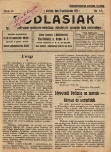 Podlasiak : tygodnik polityczno-społeczno-narodowy, poświęcony sprawom ludu podlaskiego R. 2 (1923) nr 43