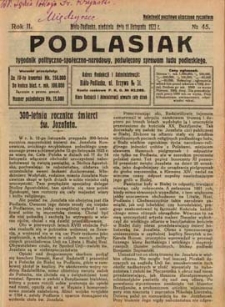 Podlasiak : tygodnik polityczno-społeczno-narodowy, poświęcony sprawom ludu podlaskiego R. 2 (1923) nr 45