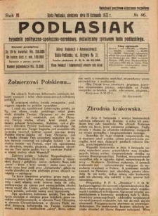 Podlasiak : tygodnik polityczno-społeczno-narodowy, poświęcony sprawom ludu podlaskiego R. 2 (1923) nr 46