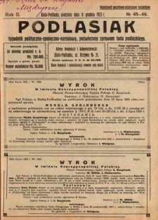 Podlasiak : tygodnik polityczno-społeczno-narodowy, poświęcony sprawom ludu podlaskiego R. 2 (1923) nr 48-49