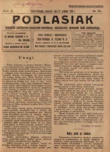 Podlasiak : tygodnik polityczno-społeczno-narodowy, poświęcony sprawom ludu podlaskiego R. 2 (1923) nr 50
