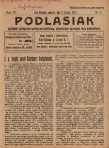 Podlasiak : tygodnik polityczno-społeczno-narodowy, poświęcony sprawom ludu podlaskiego R. 3 (1924) nr 2