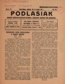 Podlasiak : tygodnik polityczno-społeczno-narodowy, poświęcony sprawom ludu podlaskiego R. 4 (1925) nr 35