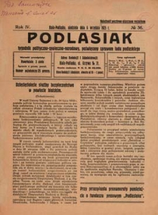 Podlasiak : tygodnik polityczno-społeczno-narodowy, poświęcony sprawom ludu podlaskiego R. 4 (1925) nr 36