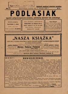 Podlasiak : tygodnik polityczno-społeczno-narodowy, poświęcony sprawom ludu podlaskiego R. 5 (1926) nr 3